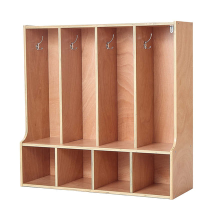 Kids Coat Locker, 4-Section Wooden Cubby with 8 Hooks
