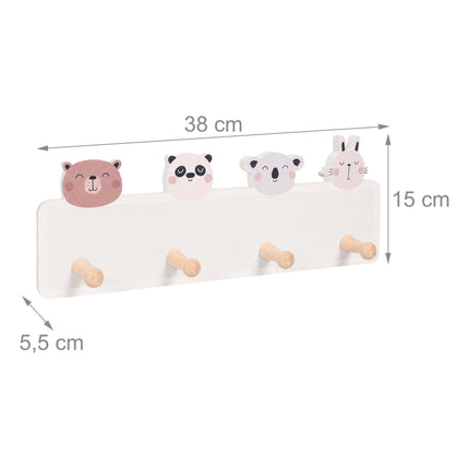 Bērnu mēteļu pakaramais ar 4 āķiem, MDF un priede, 15x38 cm