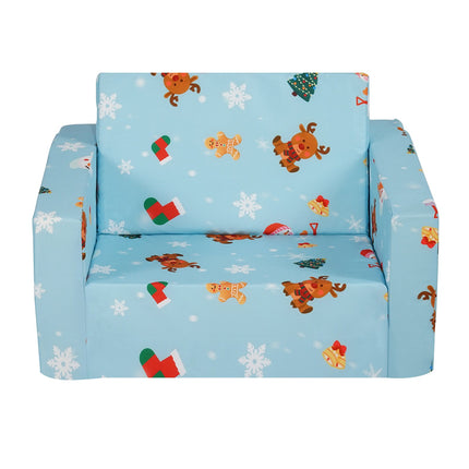 Kids Couch, 2-in-1 Fold-Out Sofa Bed Lounger, Blue