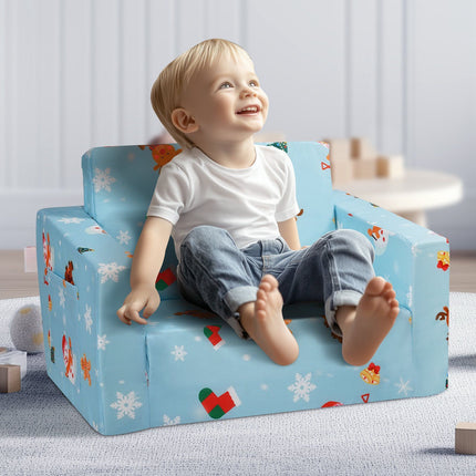 Kids Couch, 2-in-1 Fold-Out Sofa Bed Lounger, Blue