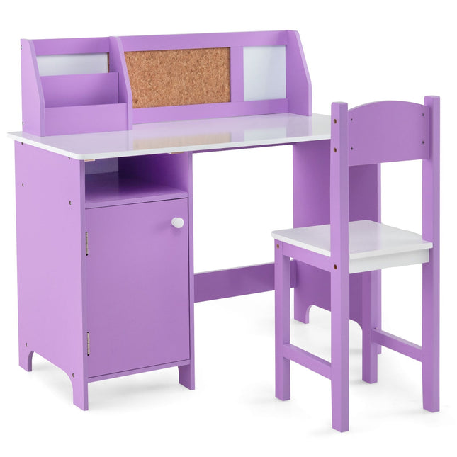 Bērnu rakstāmgalda un krēslu komplekts ar uzglabāšanas vietu, violets koks