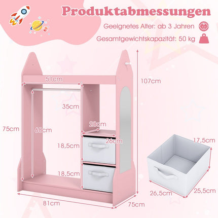 Bērnu ģērbtuve ar spoguli - rozā, 107 cm