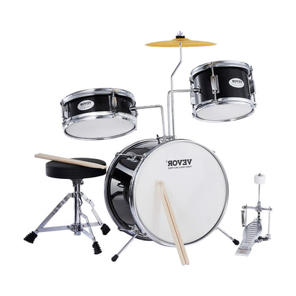 Kids Drum Set, 3-Piece 14-Inch Kit With Throne, Black