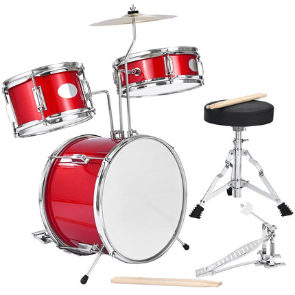 Kids Drum Set, 3-Piece 14-Inch, Throne, Drumsticks, Red