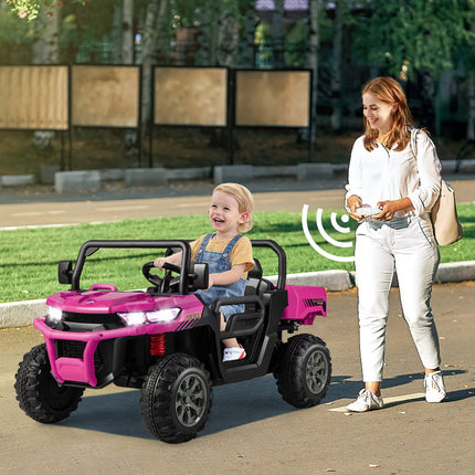 Bērnu pašizgāzējs ar tālvadības pulti, 2 sēdvietas, rozā, 12 V akumulators
