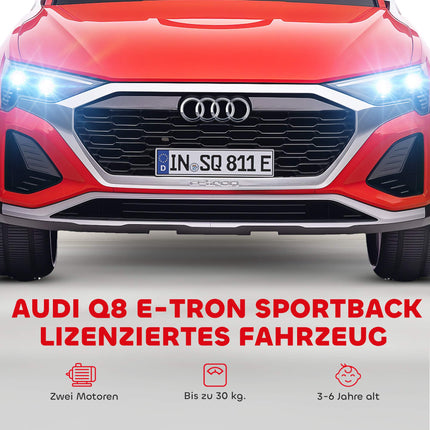 Bērnu elektroauto, 12 V Audi Q8, Tālvadība, Gaismas, Mūzika, Sarkans