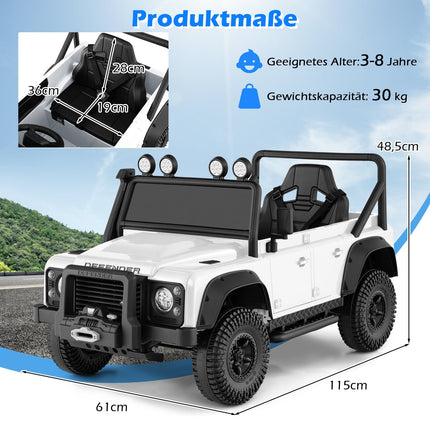 Bērnu elektroauto ar tālvadības pulti, balts, 12 V akumulators