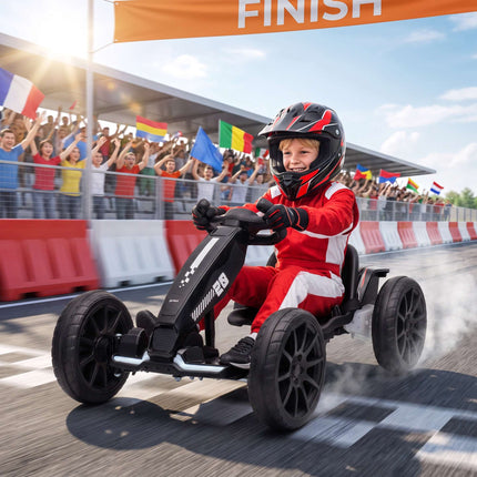Kids Electric Go-Kart 12V with 2 Motors and Soft Start, Black, LED Headlights