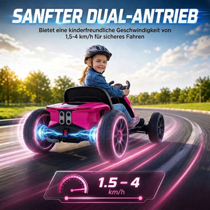 Kids Electric Go-Kart 12V with 2 Motors and Soft Start, Pink, LED Headlights