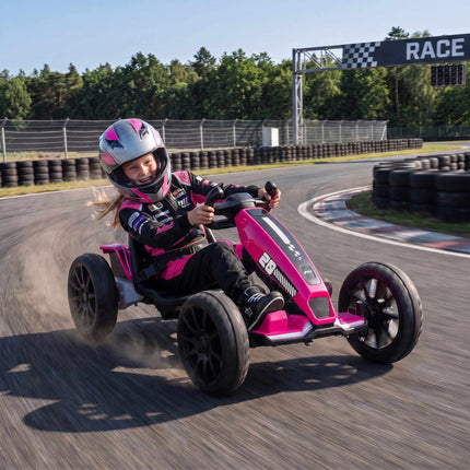Kids Electric Go-Kart 12V with 2 Motors and Soft Start, Pink, LED Headlights