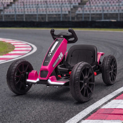 Kids Electric Go-Kart 12V with 2 Motors and Soft Start, Pink, LED Headlights