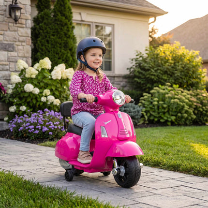 Kids Electric Motorbike with Training Wheels and Backrest, 18–36 Months, Pink