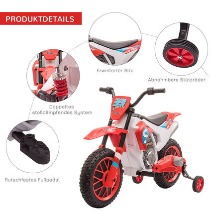 Bērnu elektriskais motocikls, sarkans/balts, 45 minūšu brauciena laiks