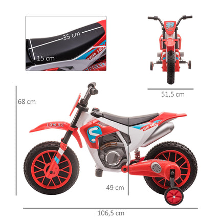 Bērnu elektriskais motocikls, sarkans/balts, 45 minūšu brauciena laiks