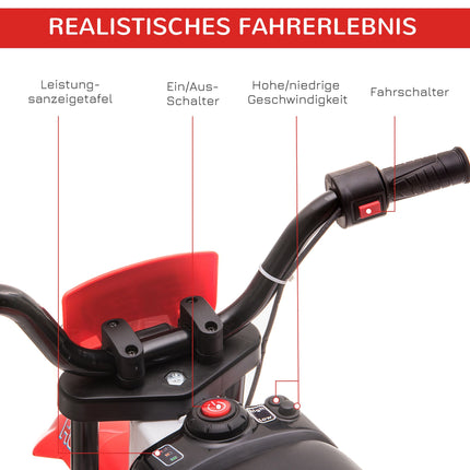 Bērnu elektriskais motocikls, sarkans/balts, 45 minūšu brauciena laiks