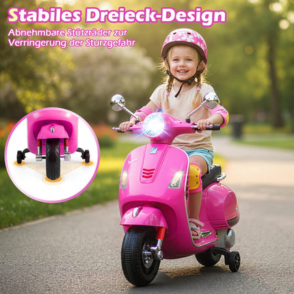 Bērnu elektriskais motocikls ar LED gaismām, rozā, vecums 3-6 gadi