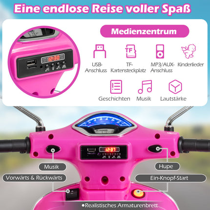 Bērnu elektriskais motocikls ar LED gaismām, rozā, vecums 3-6 gadi