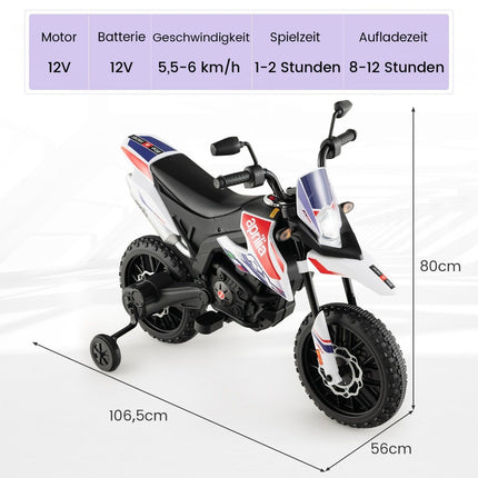 Bērnu elektriskais motocikls ar treniņriteņiem, mūziku, 12 V akumulatoru