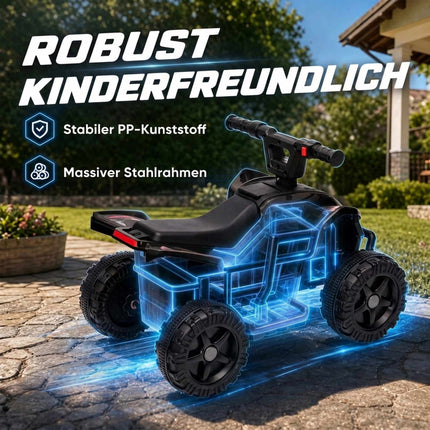Kids Electric Quad 6V with Lithium Battery, Button Control, Black, 18-48 Months