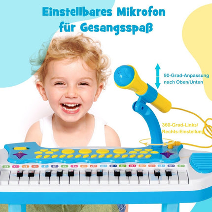 Bērnu elektroniskās klaviatūras ar krēsliņu un mikrofonu, 31 taustiņš, zilas