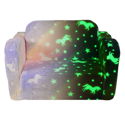 Kids Fold-Out Sofa Bed, 2-in-1 Glow-in-the-Dark Rainbow