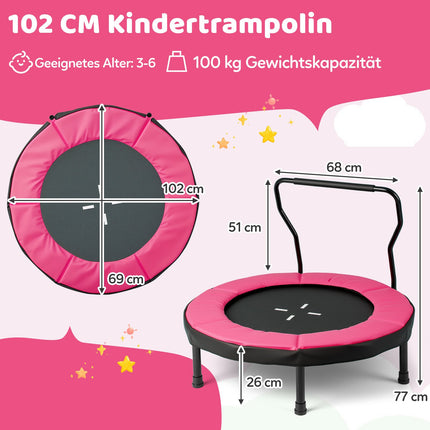 Bērnu iekštelpu batuts ar noņemamu rokturi, 102 cm, rozā