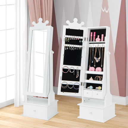 Kids Jewelry Armoire With Full-Length Mirror, Drawers, Pink/White