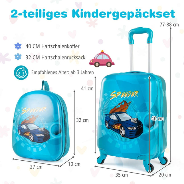 Bērnu bagāžas komplekts uz riteņiem - 17 collu čemodāns un 13 collu mugursoma