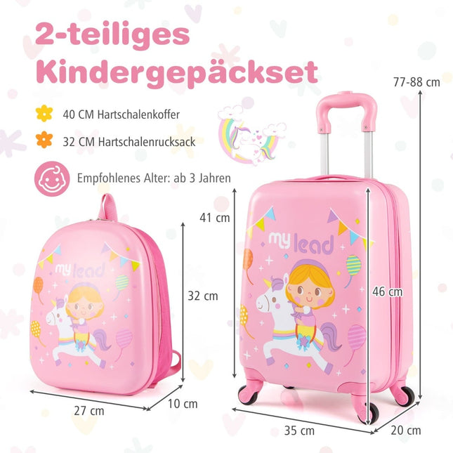 Bērnu bagāžas komplekts uz riteņiem - 17 collu čemodāns un 13 collu mugursoma