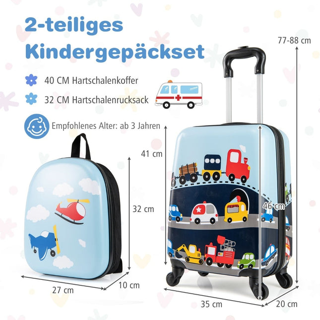 Bērnu bagāžas komplekts uz riteņiem - 17 collu čemodāns un 13 collu mugursoma