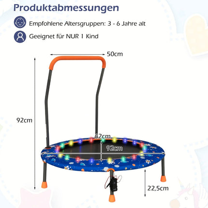 Bērnu mini batuts ar LED gaismām, noņemamu rokturi