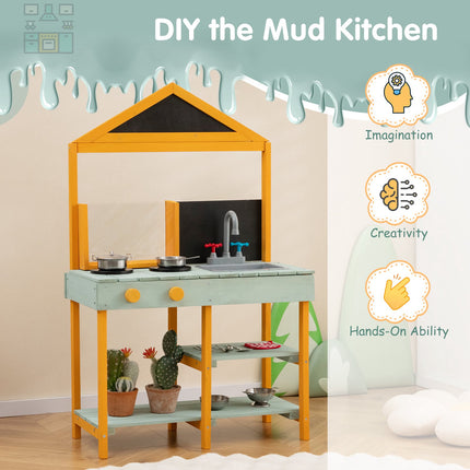 Kids Mud Kitchen Playset – Root Viewer, Faucet, Fir Wood