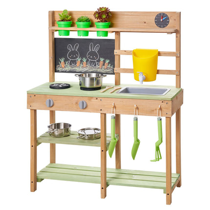 Kids Outdoor Mud Kitchen, Fir Wood, Sink, Faucet, 2 Stoves