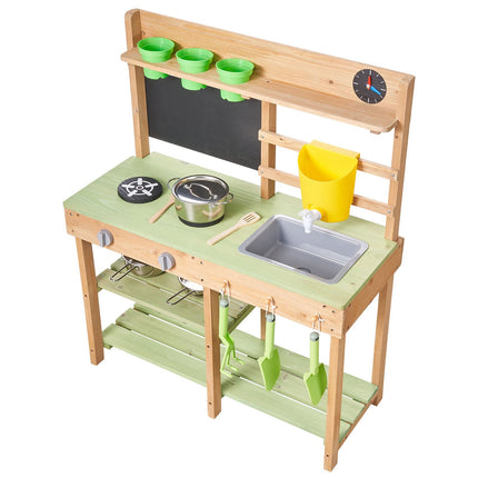 Kids Outdoor Mud Kitchen, Fir Wood, Sink, Faucet, 2 Stoves