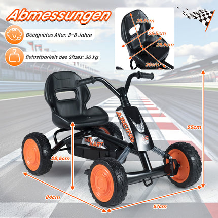Bērnu pedāļu kartings ar regulējamu sēdekli, melns, vecums 3-8 gadi