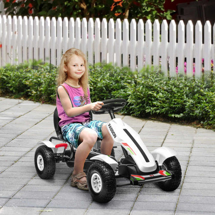 Bērnu pedāļu kartings ar regulējamu sēdekli un rokas bremzi, balts