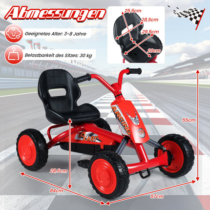 Bērnu pedāļu kartings ar regulējamu sēdekli, sarkans, vecums 3-8