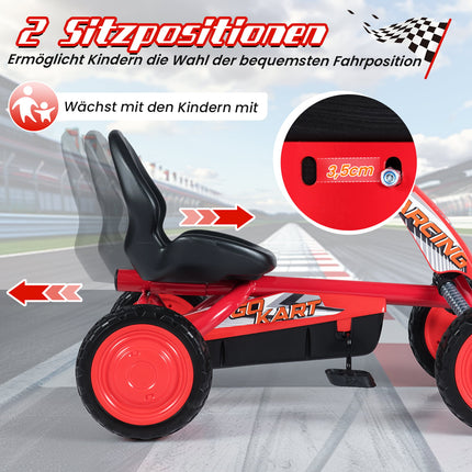 Bērnu pedāļu kartings ar regulējamu sēdekli, sarkans, vecums 3-8