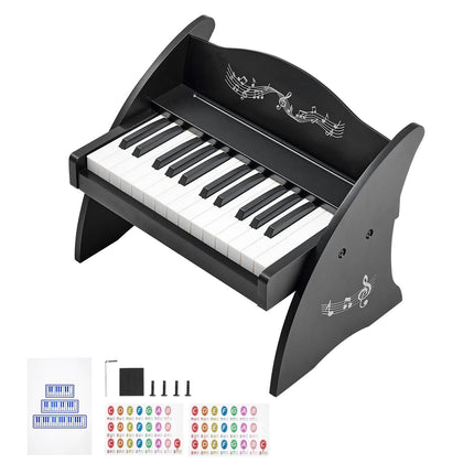 Kids Piano Keyboard, 25-Key Wooden, USB-C Dual Power, Black
