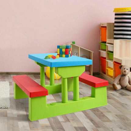 Bērnu piknika galda komplekts ar 2 soliem un saulessargu, 4 sēdvietas