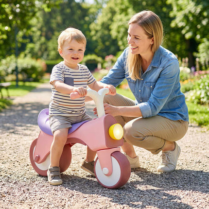 Bērnu rozā līdzsvara velosipēds ar gaismām un mūziku