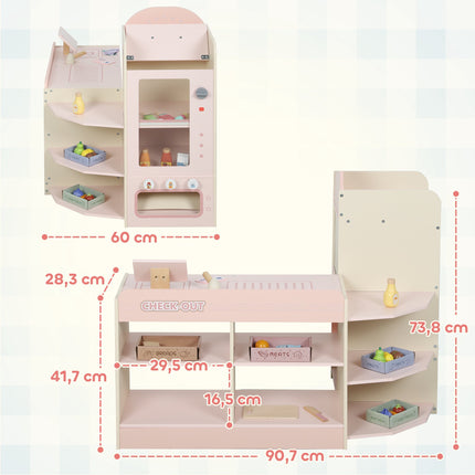 Kids Play Shop Supermarket with Checkout and Scanner, Vending Machine, Pink