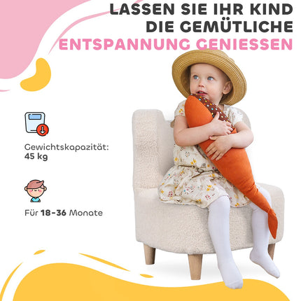Bērnu plīša krēsls ar lāča ausīm, flīsa pārvalks, bēšs