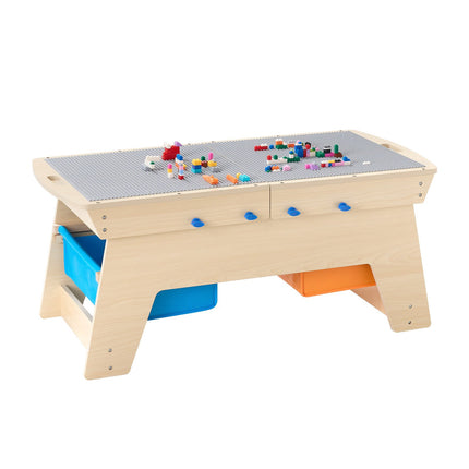 Kids Reversible Wooden Activity Table, 200 Blocks, 3 Bins