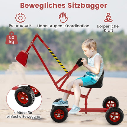 Bērnu ekskavators ar 360 grādu rotējošu sēdekli, sarkans