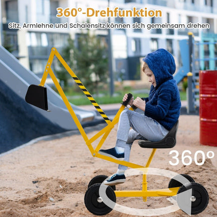 Bērnu ekskavators ar 360 grādu rotējošu sēdekli, dzeltens