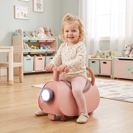 Bērnu braucamā stumjamā automašīna ar mūziku un bagāžas nodalījumu – rozā
