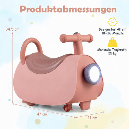 Bērnu braucamā stumjamā automašīna ar mūziku un bagāžas nodalījumu – rozā