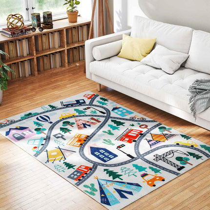 Kids' Road Pattern Rug, Soft Fleece, Non-Slip, 160x120 cm