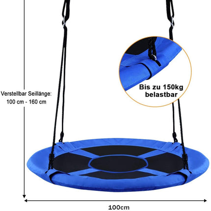 Bērnu apaļās ligzdas šūpoles, 100 cm, regulējama virve, 150 kg celtspēja